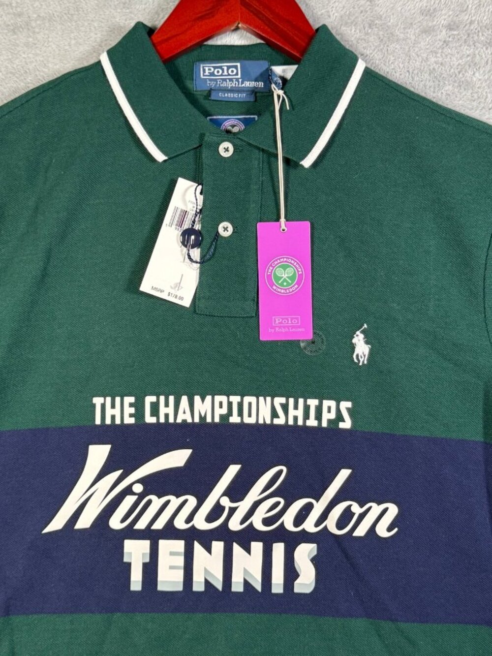Polo Ralph Lauren Shirt Mens M Green Wimbledon Tennis Classic Fit Striped $178